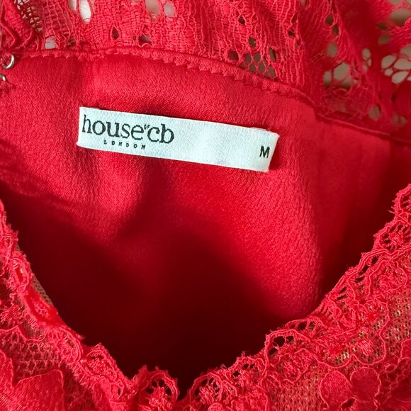 HOUSE OF CB - red rose satin and lace mini dress - Picture 3 of 4